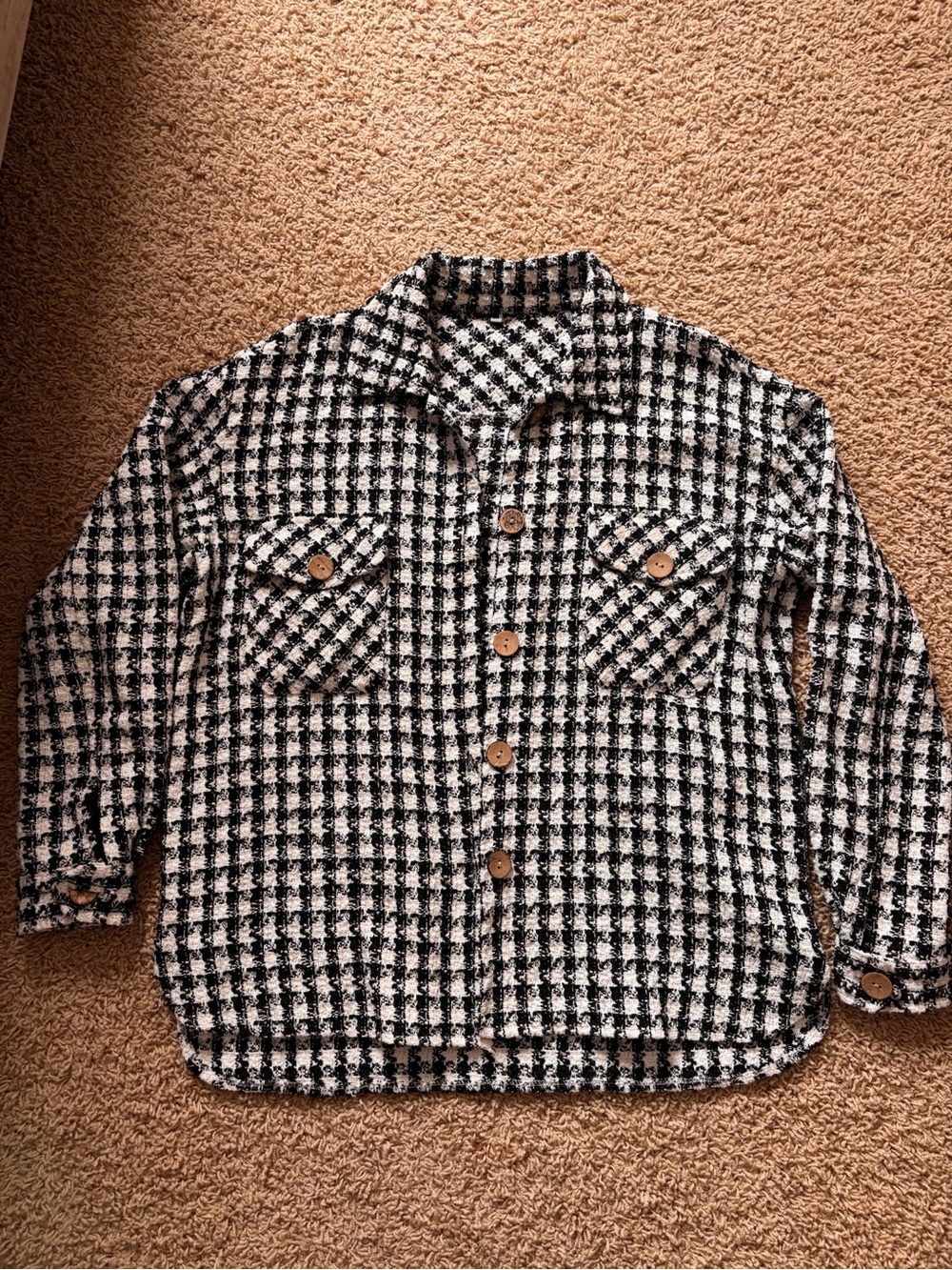 Black and White Houndstooth Button-Up Shacket